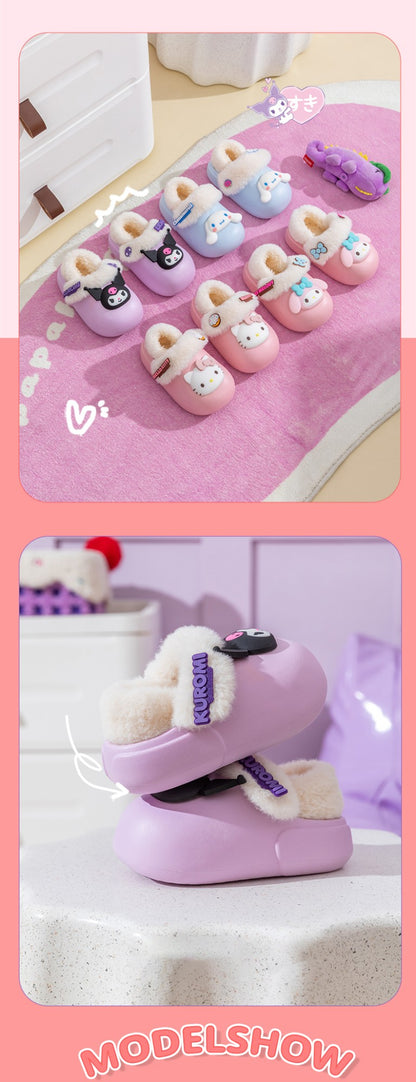 2024 New Winter Warm Cute Cartoon Indoor Mule Soft Non-slip Fluffy Slippers For Kids Teen Boys Girls Children Home Cotton Shoes
