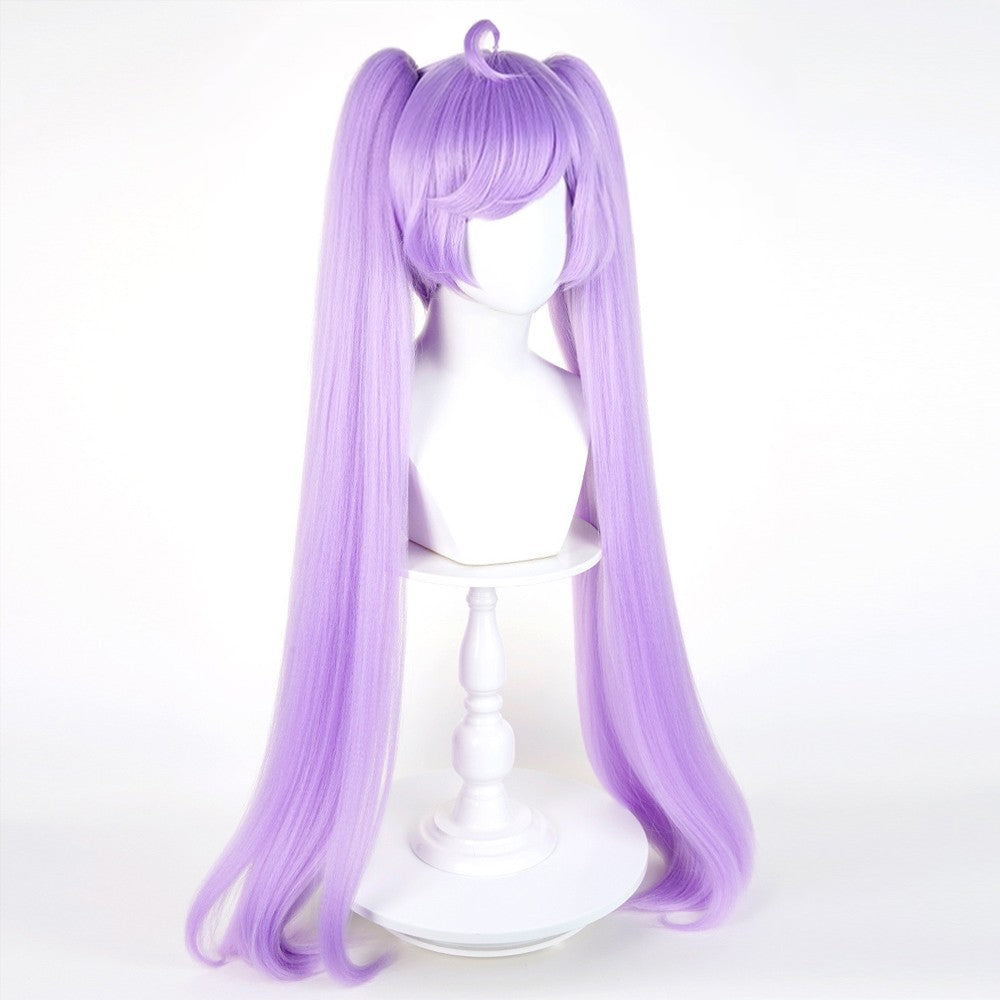 Peruca Roxa Longa Reta Sintética com Duas Marias e Franja, para Cosplay de Anime e Jogos, Peruca Fofa para Festas Diárias