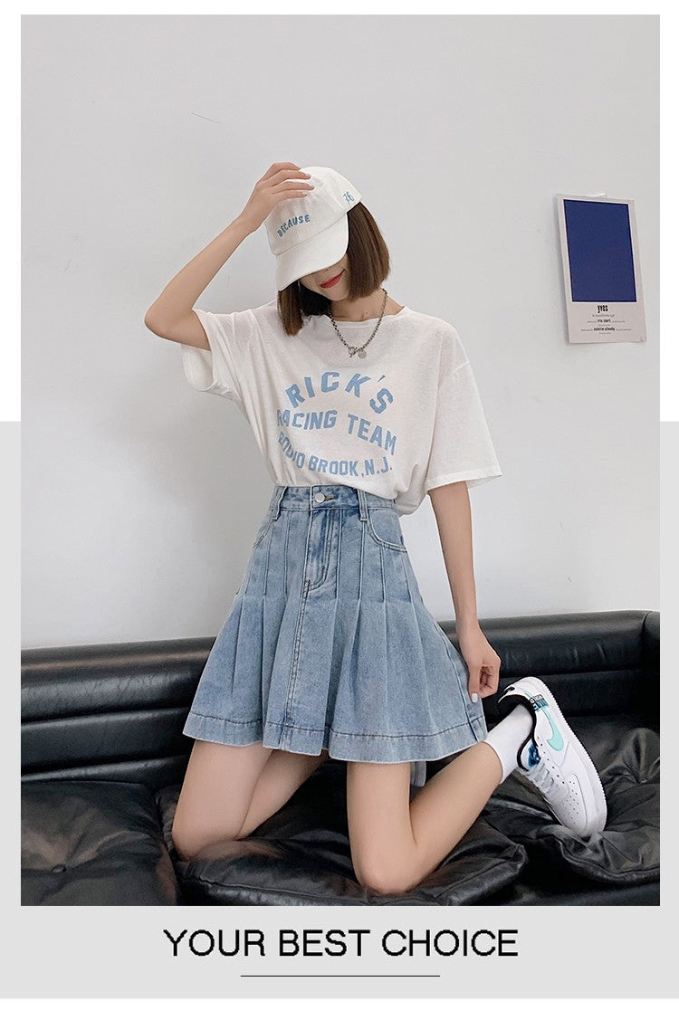 New Summer 2024 Plus Size Denim Skirt Women High Waist Pleated Large Size A Line Mini Jean Skirt Women Streetwear Saia Hot Sale