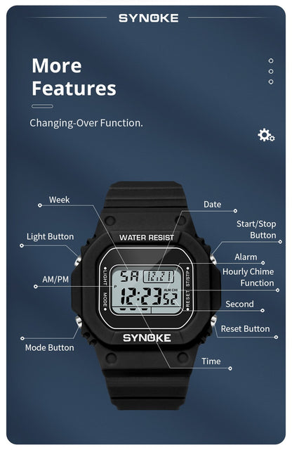 SYNOKE Outdoor Military Digital Watch For Men Fashion Retro Men Watch Sports Waterproof Men Watch Multifunctional Luminous