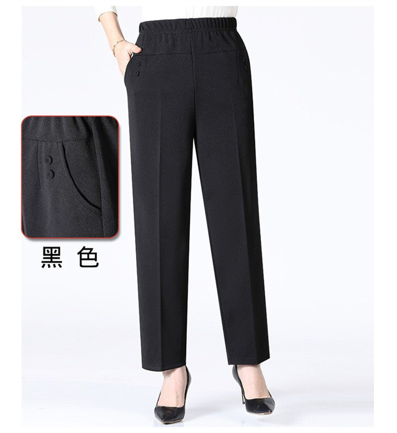 6XL 7XL 8XL Middle-aged Elderly Women's Trousers Spring Autumn Elastic High Waist Straight Pants Mother Winter Warm Fleece Pants