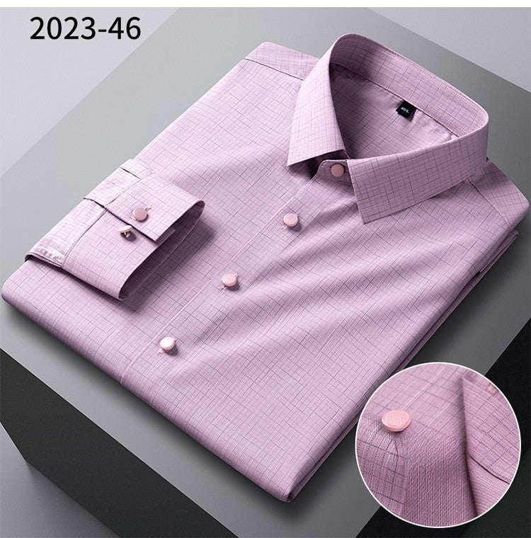 New in shirt elastic plaid casual long sleeve shirts for men slim fit formal shirt fashion easy-care elegants business clothes