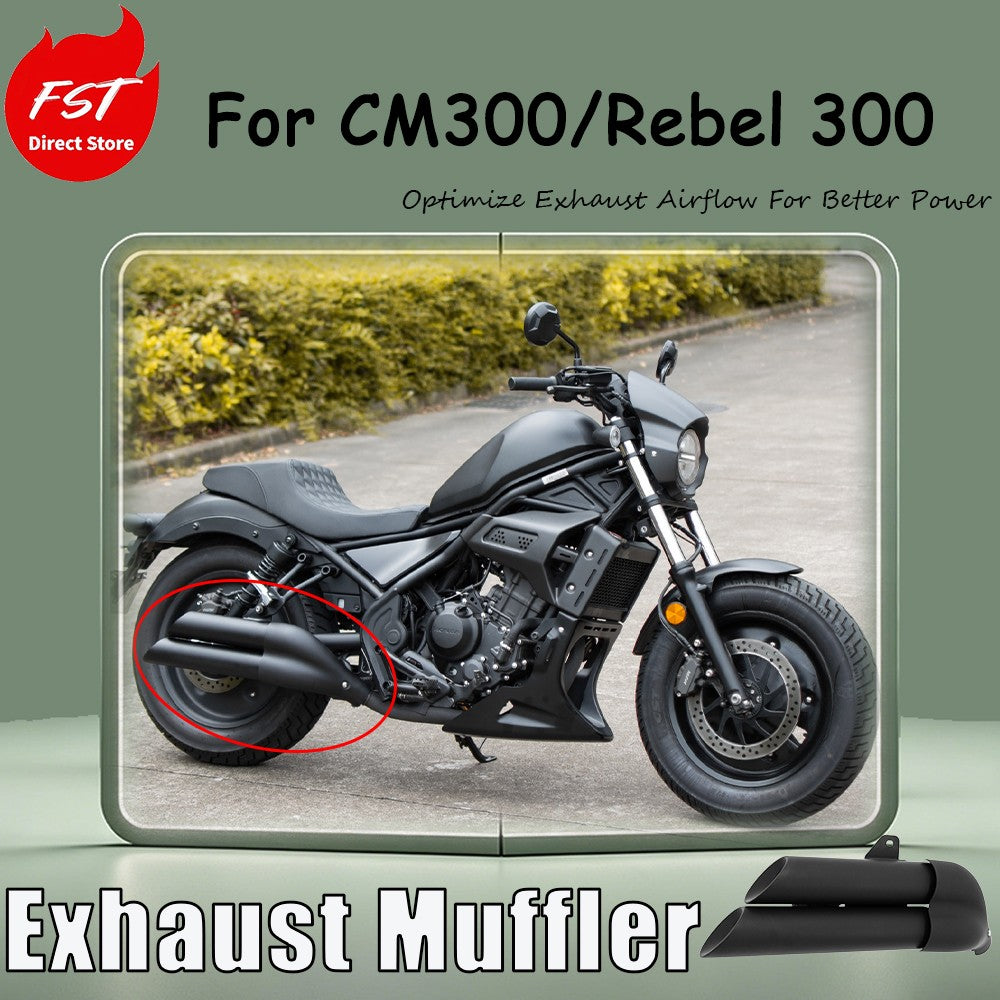 For the CM300/Rebel 300 modification the stainless steel exhaust tail section dual-tube muffler is installed at the rear section