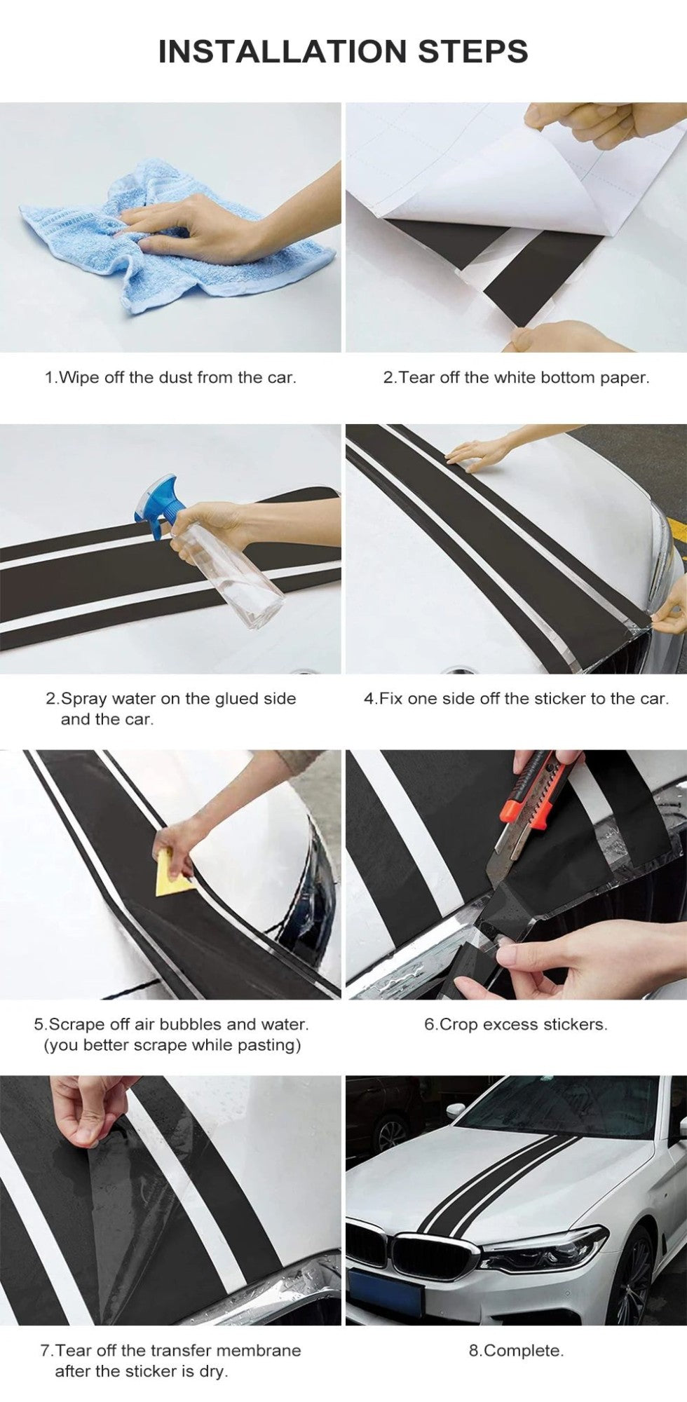 Car Hood Bonnet Roof Trunk Kit Long Racing Stripe Stickers For BMW 3 Series M3 E90 F30 G20 Vinyl Decals Auto Tuning Accessories