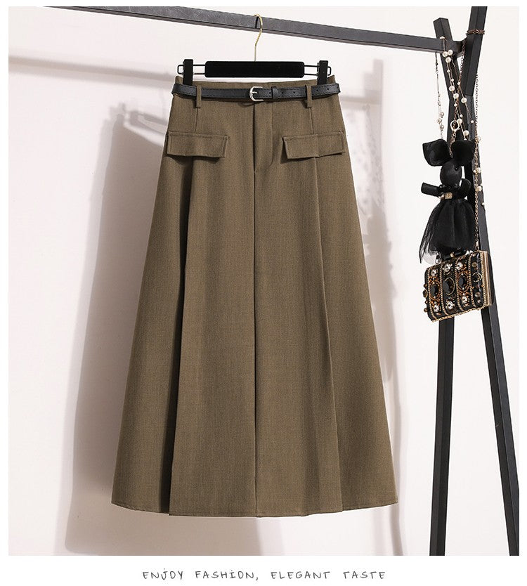 Plus Size Suit Skirts Autumn Winter Fashion New A-line Temperament Large Size Skirt Women's Solid Simplicity Casual Chic Skirt