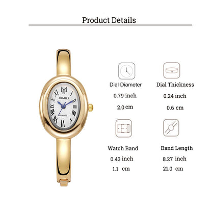 Niche Design Oval Bangle-style Quartz Women's Watch, Roman Dial, Exquisite Retro Light Luxury Versatile Ladies' Watch