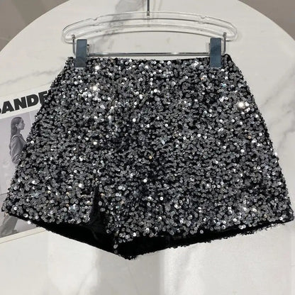 New Autumn Black Velvet Shorts Women Sequined Shiny Versatile Short Pants Clubwear Shorts Hot Pants High Street