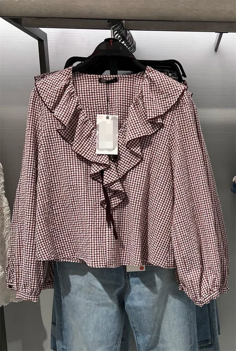 Women's Shirt Fall 2025 New Red Check Long Sleeve Stacked Decoration Pastoral Collegiate Shirt Casual Fashion Lively Personality
