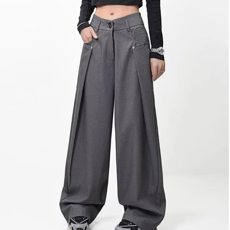 American Style High Waist Draped Suit Pants Women's Spring Autumn Loose Trendy Versatile Wide Leg Casual Floor Length Straight L