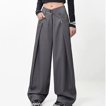 American Style High Waist Draped Suit Pants Women's Spring Autumn Loose Trendy Versatile Wide Leg Casual Floor Length Straight L