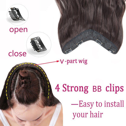 Extensão de Cabelo Sintético Longo Cacheado 24 polegadas em V Peça Única Fofa Invisível Castanho Preto para Mulheres