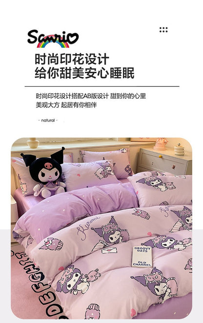 New Sanrio Hello Kitty Bedding Set Cotton Kuromi Melody Bedding Double Pillowcase Bed Linens Girl Dorm Bedclothes Home Textile
