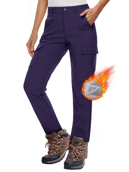 MAGCOMSEN Women's Softshell Pants Fleece Lined Winter Hiking  Ladies Pants Snow Ski Trousers Waterproof Ripstop Warm Cargo Pants