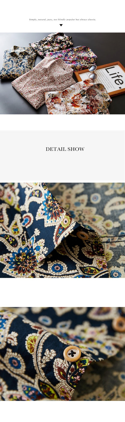 Size M- 5XL 2024 New Summer Mens Long Sleeve Hawaiian Shirts Cotton Casual Floral Shirts Wave Regular Mens Clothing Fashion CS11