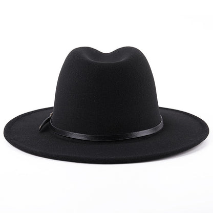 Fedora Hat For Men Women Solid Color Imitation Woolen Jazz Caps Elegant Female British Retro Wide Brim Cap Church Wedding Bowler