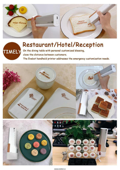 Coffee Latte Art Inkjet Printer EVEBOT for Bakery Coffee Shop Pubs Handheld Printers HD Printing On Food With Positioning Plate