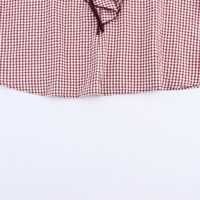 Women's Shirt Fall 2025 New Red Check Long Sleeve Stacked Decoration Pastoral Collegiate Shirt Casual Fashion Lively Personality