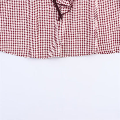 Women's Shirt Fall 2025 New Red Check Long Sleeve Stacked Decoration Pastoral Collegiate Shirt Casual Fashion Lively Personality