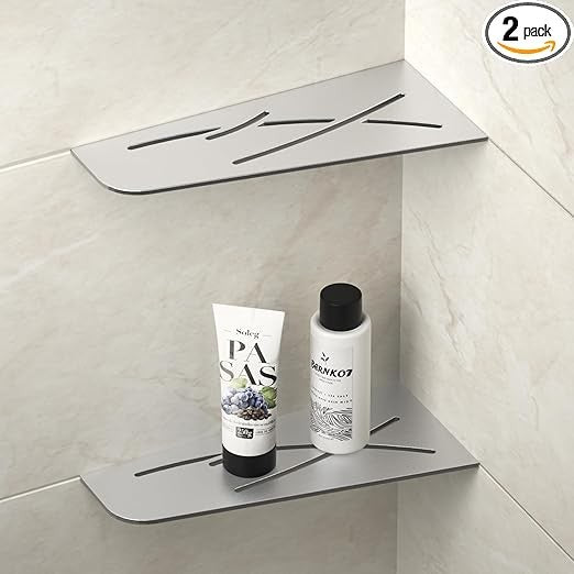 12-Inch Brushed Stainless Steel Corner Shower Shelf - Recessed Bathroom Storage for Shampoo and Organizing Accessories