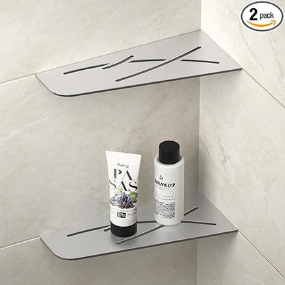 12-Inch Brushed Stainless Steel Corner Shower Shelf - Recessed Bathroom Storage for Shampoo and Organizing Accessories