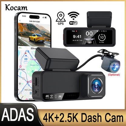 Kocam Dash Cam 4K 3,2 polegadas Mini Carro DVR Lente Dupla Com GPS WIFI ADAS Estacionamento 24h Câmera de Ré 2.5K Visão Noturna Caixa Preta