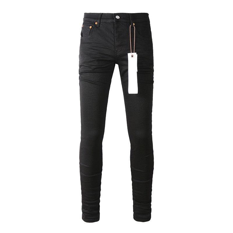 The Best Seller American High Street Men's Distressed Blank Black Stretch Skinny Button Fly Ripped Jeans Pants