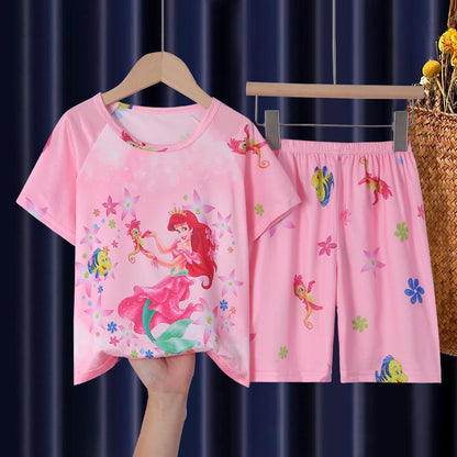 Summer Children Clothing Boys Girls Kids Clothing mermaid Sets Mikey Minnie Cartoon Suit Kid Sleepwear Short Sleeve Nighty