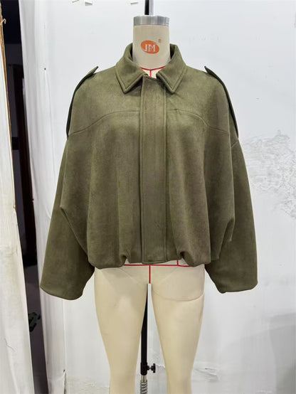 Women's Jacket Fall 2025 New Solid Color Long-Sleeved Faux Suede Loose Bomber Jacket Casual Fashion Personality Versatile