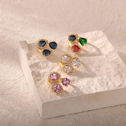 Anéis de Luxo em Aço Inoxidável Banhado a Ouro Pedra Colorida Zircônia Cristal Coração Anel Feminino Casamento Joias Boho Presente de Natal
