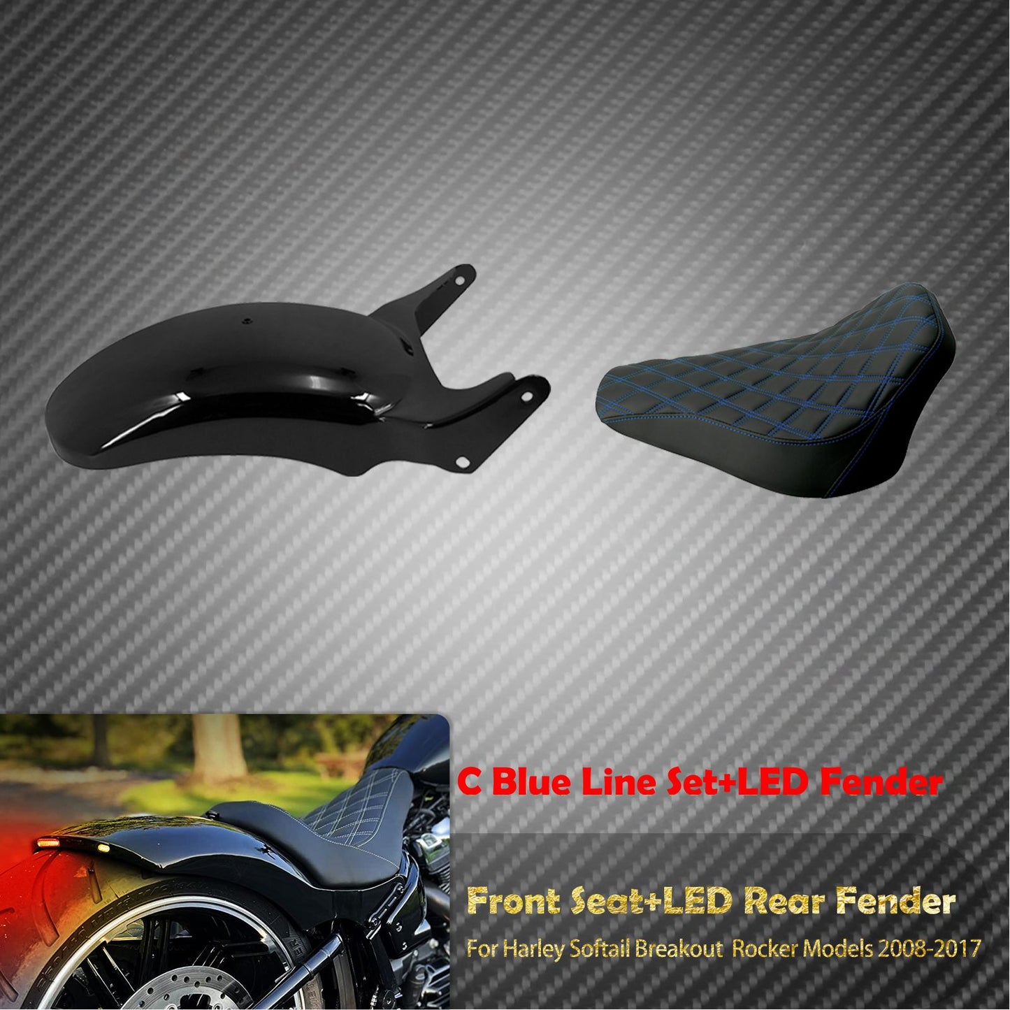 Motorcycle Driver Solo Seat Rear LED Light Fender With Brake Turn Signal Lamp Set For Harley Softail Breakout Rocker 2008-2017