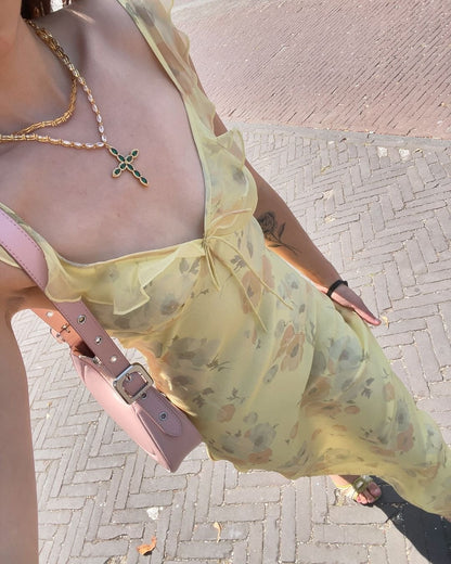 Cryptographic Summer Floral Print Plunge Maxi Dress Outfits Sexy Backless Fairy