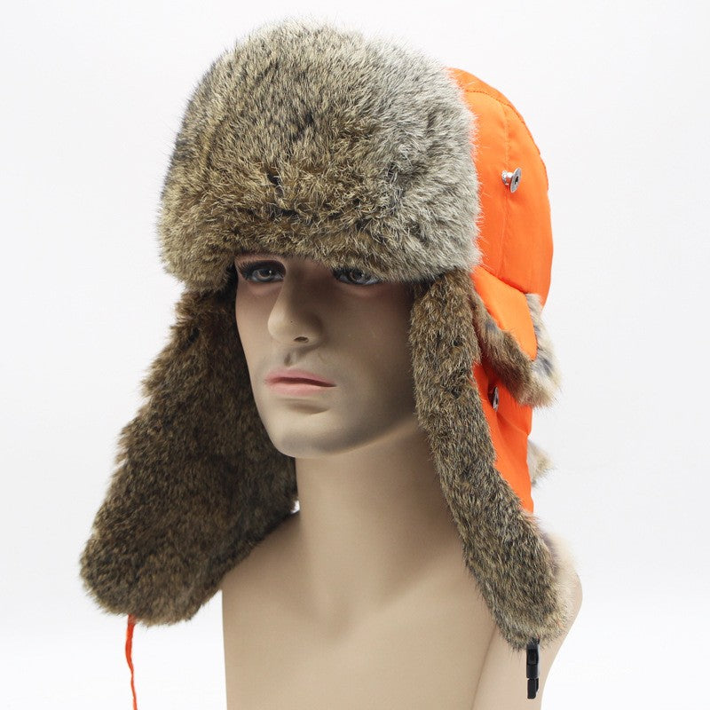 New Russia Winter Real fur Hat Men Outdoor Windproof Super Warm Real Rabbit Fur Bomber Hats Natural Soft Natural Rabbit Fur Caps