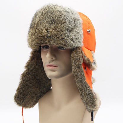 New Russia Winter Real fur Hat Men Outdoor Windproof Super Warm Real Rabbit Fur Bomber Hats Natural Soft Natural Rabbit Fur Caps