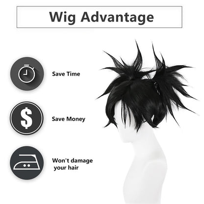 Anime Jujutsu Kaisen Choso Cosplay Synthetic Hair 14-Inch Black Double Ponytail Carnival Daily Party High-Quality Fluffy Wig