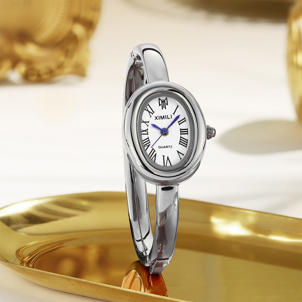 New Elegant Bracelet Women Watch Top Brand Stainless Steel Strap Dress Quartz Watches Small Oval Dial Roman Scale Female Clock