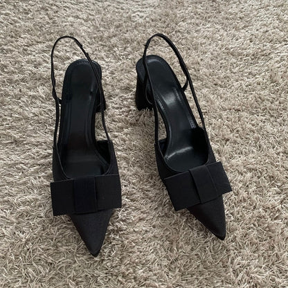 Sandálias de Salto com Laço Borboleta Femininas 2025 Moda Elegante Sapatos de Festa Feminino Scarpins de Bico Fino Salto Alto Slingback Feminino