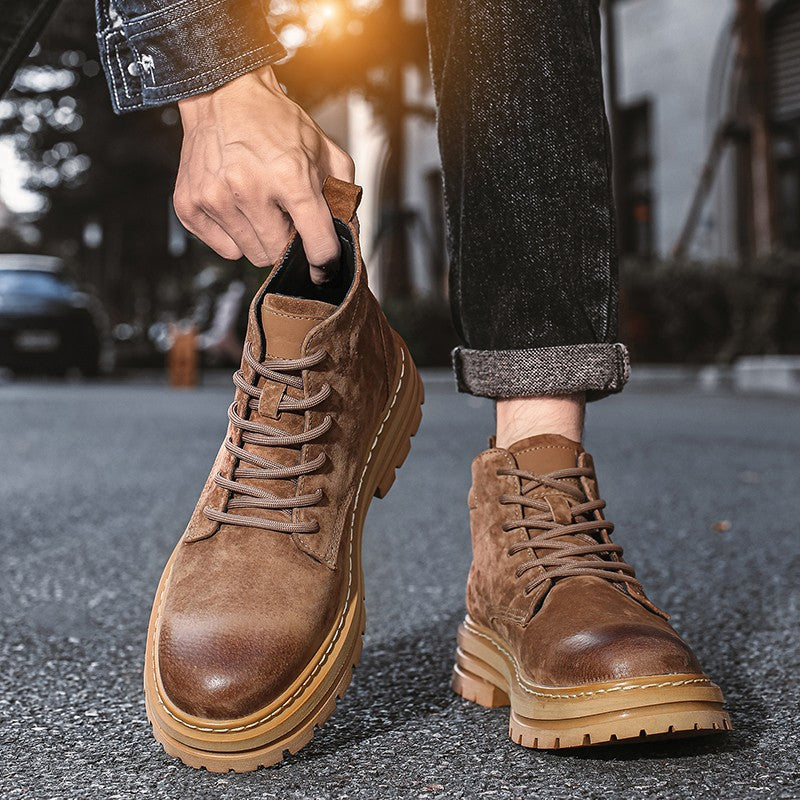 Lace Up High-top Ankle Boots Classi Male Simple Desert Boots British Style Men Casual Leather Cowboy Boots Business Outdoor Shoe