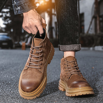 Lace Up High-top Ankle Boots Classi Male Simple Desert Boots British Style Men Casual Leather Cowboy Boots Business Outdoor Shoe