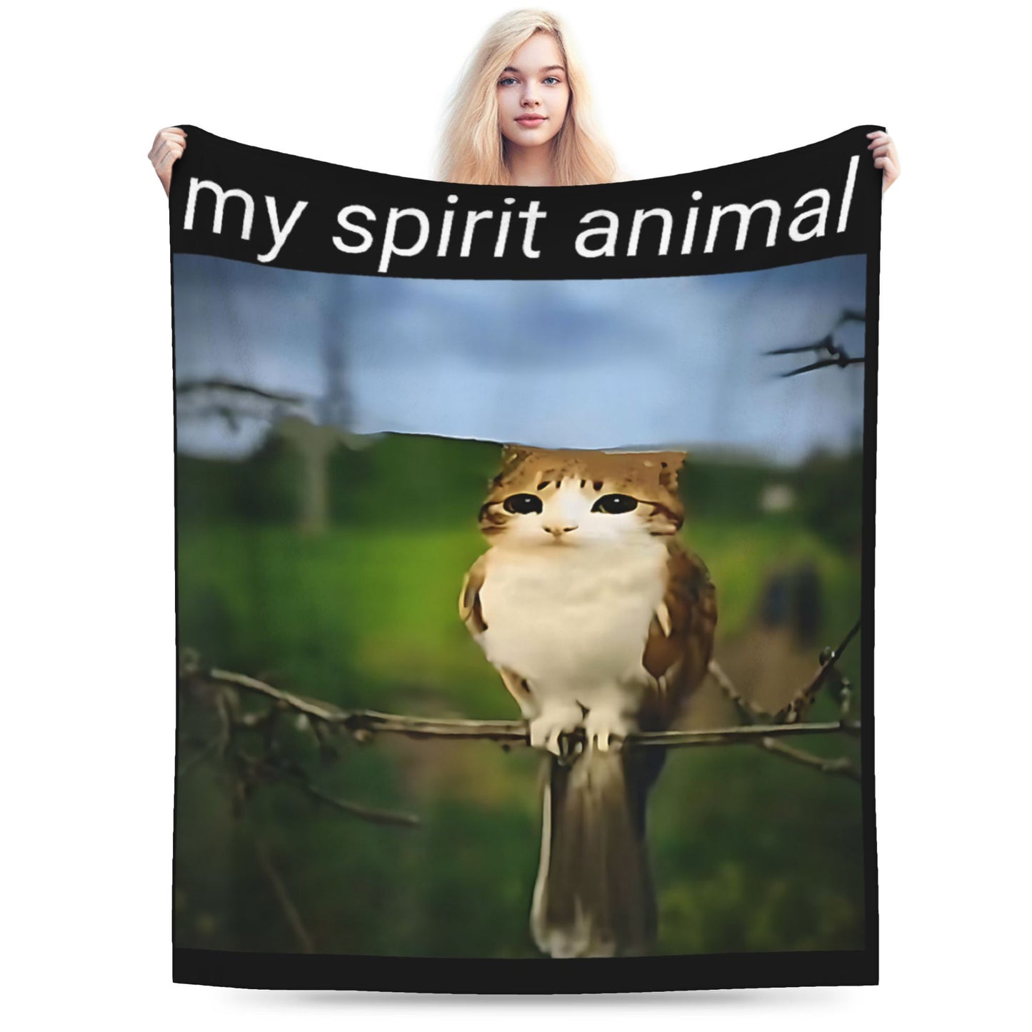 Minha Coberta Engraçada do Meme "Meowl" de Animal Espiritual, Super Quente, Gato, Coruja, Meme, "Brainrot", Manta para Viagem de Inverno, Sofá, Cama, Colcha