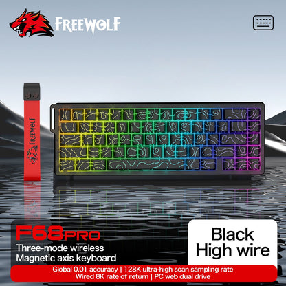 Teclado com Switch Magnético ATTACK SHARK X68HE Com Fio e FREEWOLF F68 Com Fio F68Pro Sem Fio para Jogos Profissionais 8K Hz 0,01mm Gatilho Rápido