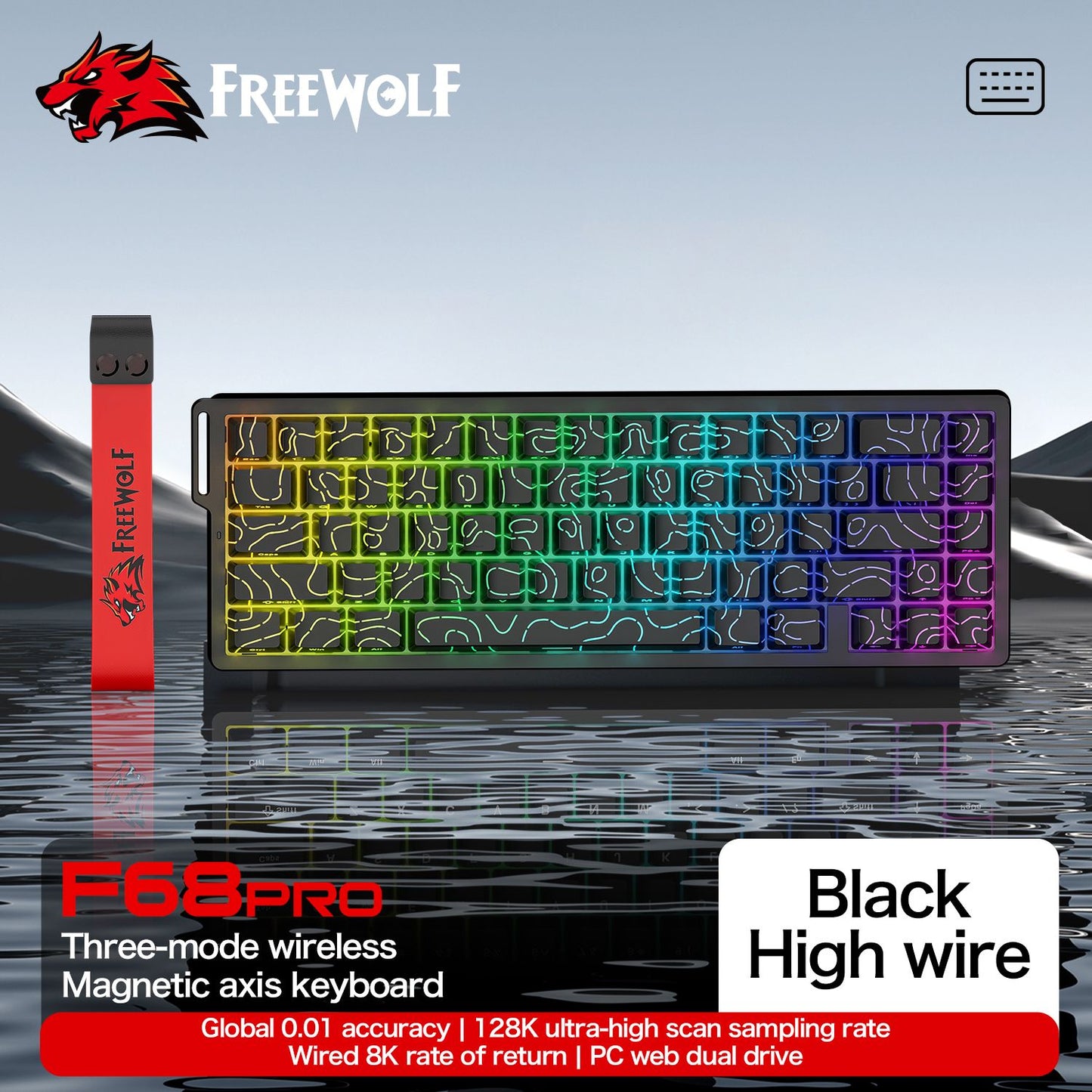 Teclado com Switch Magnético ATTACK SHARK X68HE Com Fio e FREEWOLF F68 Com Fio F68Pro Sem Fio para Jogos Profissionais 8K Hz 0,01mm Gatilho Rápido