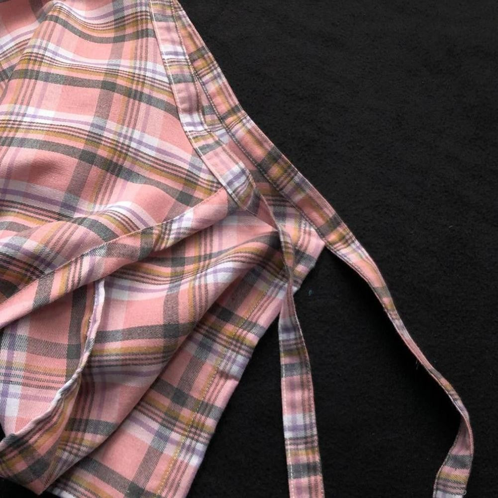 Hip Hop Irregular Men And Women Fake Shirt Hem Plaid Skirt  Y2k Streetwear Harajuku Vintage Sports Street Women Fart Curtain