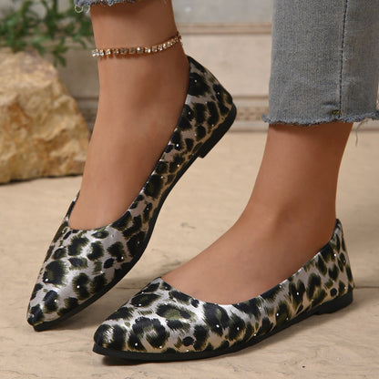 Leopard Shoes 2025 New Women Flats Woman Casual Shoes Pointe Toe Spring Summer Flat Fashion Ladies Shoes Slip-on Big Size