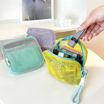 Tofu Bag Mini Zero Wallet Large Capacity Net Fabric Makeup Bag Dopamine Net Fabric Lady's Purse Colorful