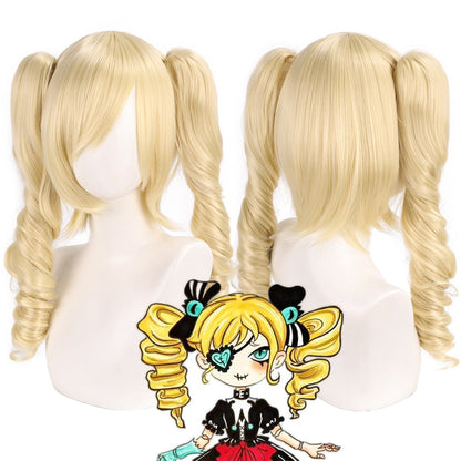 Peruca de cosplay com rabo de cavalo duplo inspirado em personagem de raposa sintética, topo do couro cabeludo, cauda de lobo, toca de louva-a-deus, cabelo para festa à fantasia de anime