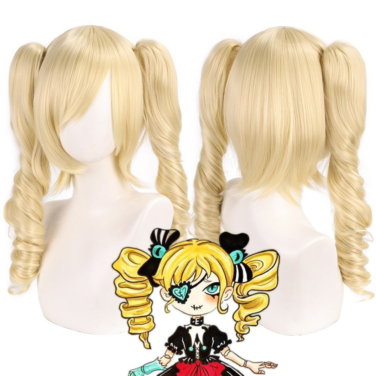 Peruca de cosplay com rabo de cavalo duplo inspirado em personagem de raposa sintética, topo do couro cabeludo, cauda de lobo, toca de louva-a-deus, cabelo para festa à fantasia de anime