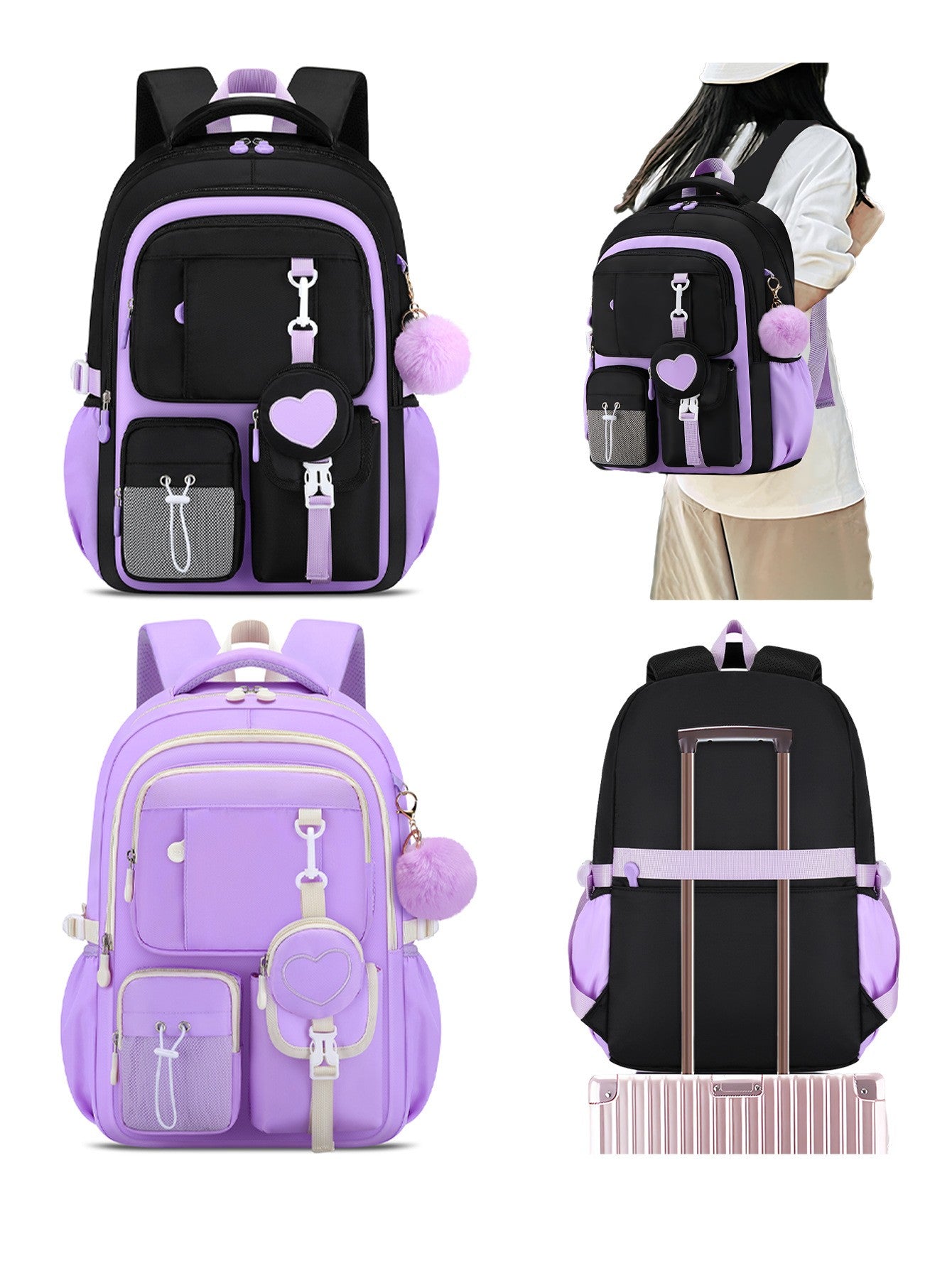 Love series elementary school backpack Lightweight large capacity and cute orthopedic school bags Middle school girls' backpacks