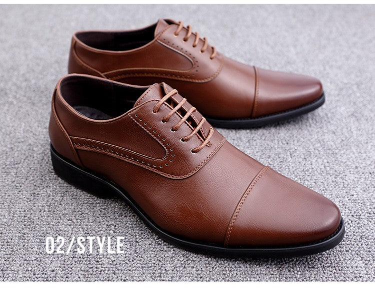 European Style Brown Leather Shoes Man Platform Pointed Toe Men's Dress Shoes Large Size 38-48 Quality Elegant Shoes For Men