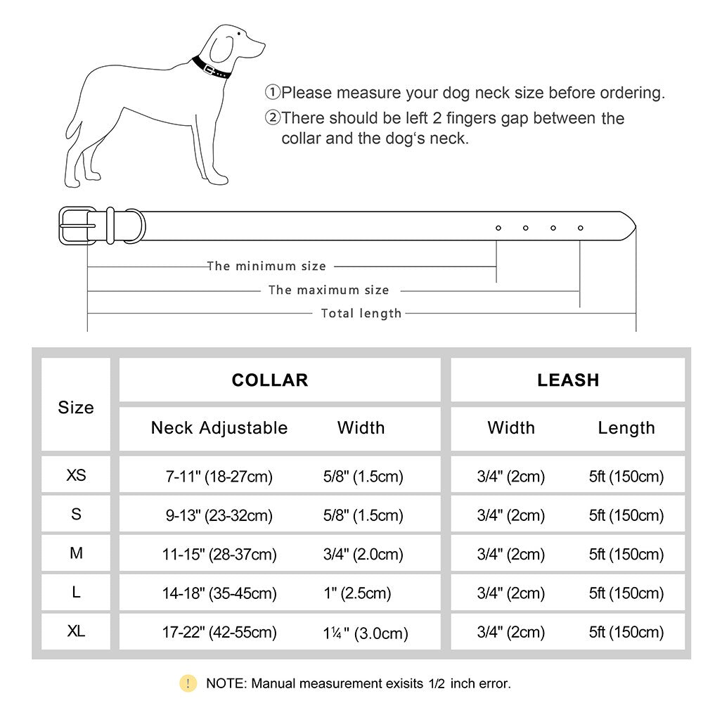Conjunto Personalizado de Coleira e Guia de Couro para Cães Coleira de Couro Acolchoada Macia para Cães de Pequeno, Médio e Grande Porte com Placa de Identificação Grátis