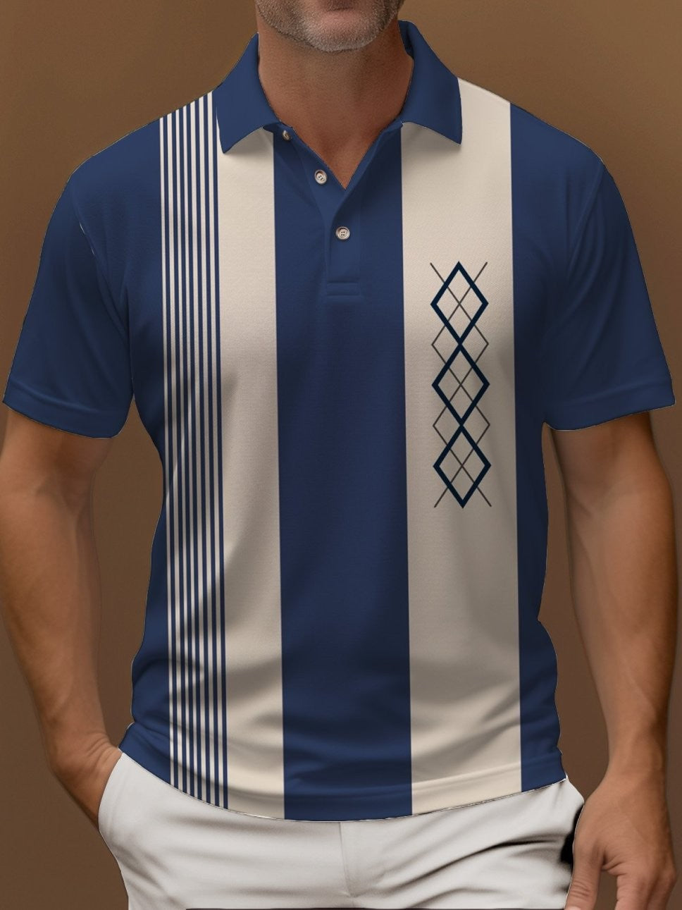 2025 men's t-shirt fashion casual home polo shirt 3d printing gradient stripe printing men's street lapel button polo